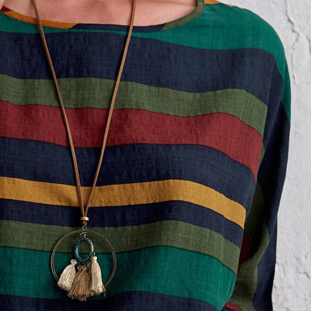 Color block Striped Print Half Sleeve Blouse - Picture 2 of 6